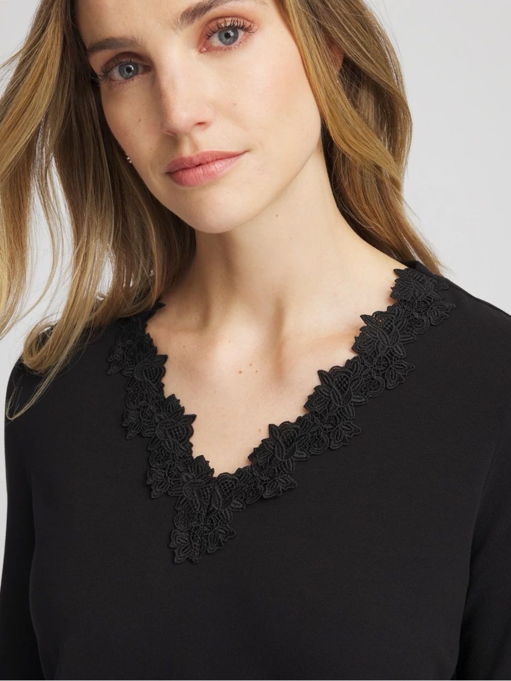 Chico’s Lace Stretch 3/4 Sleeve Cotton Tee